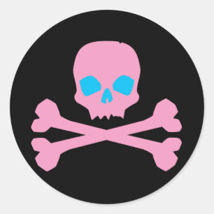 Sticker Rond Crâne et os roses