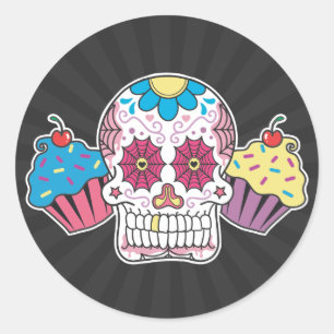 Sticker Rond Crâne et petits gâteaux de sucre