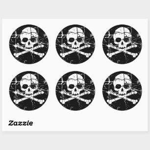 Sticker Rond Crâne fissuré et os croisés