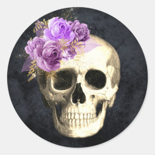 Sticker Rond Crâne floral gothique