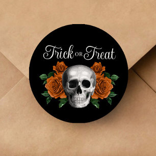 Sticker Rond Crâne Floral Gothique Trick Or Treat Halloween