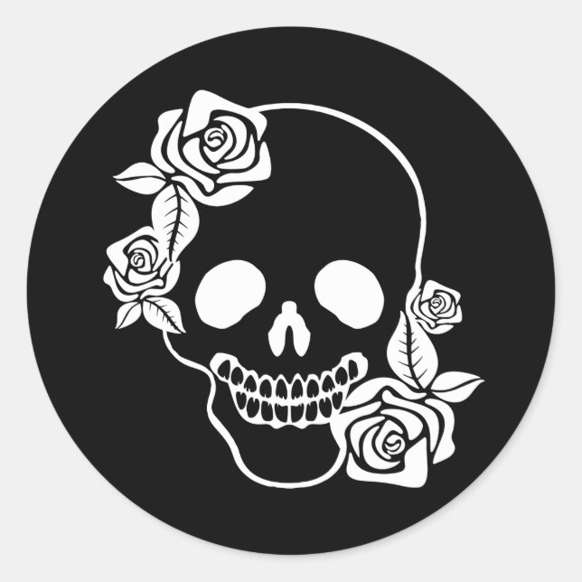 Sticker Rond Crâne floral souriant (Devant)