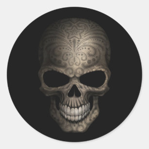 Sticker Rond Crâne foncé décoré
