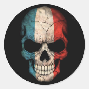 Sticker Rond Crâne français de drapeau sur le noir