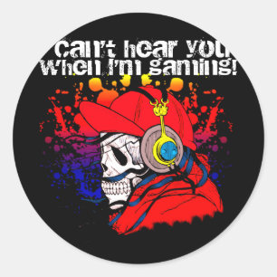 Sticker Rond Crâne Gamer avec casque