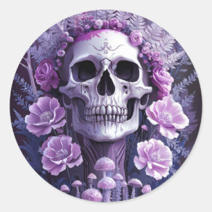 Sticker Rond Crâne gothique Lilac Garden, Imaginaire pourpre