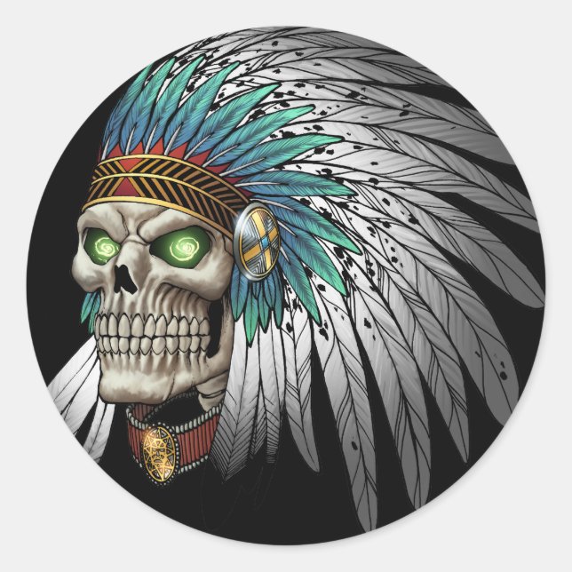 Sticker Rond Crâne gothique Tribal Amérindien (Devant)