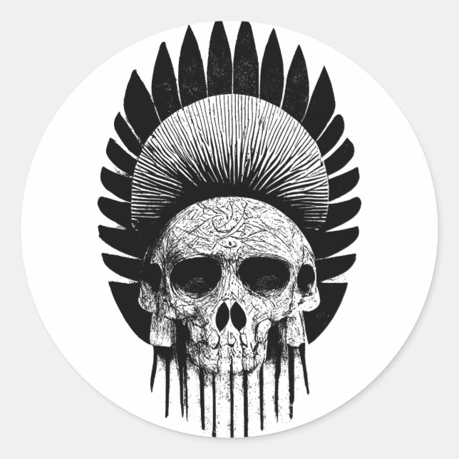 Sticker Rond Crâne indien noir et blanc (Devant)