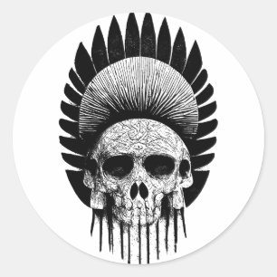 Sticker Rond Crâne indien noir et blanc