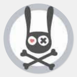 Sticker Rond Crâne lapin et os croisés avec le coeur et X yeux