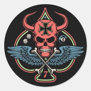 Sticker Rond Crâne maltais à ailes chanceux de diable des