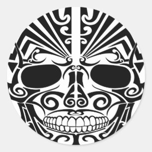Sticker Rond Crâne maori de masque de tatouage