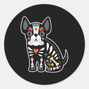 Sticker Rond Crâne Mexicaine Chien-taureau Français Jour D'Hall
