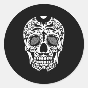 Sticker Rond Crâne noir et blanc de sucre avec les yeux roses