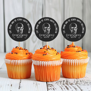 Sticker Rond Crâne noir et blanc Halloween Party Favoriser