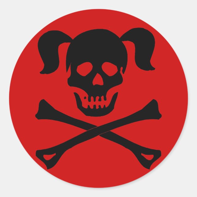 Sticker Rond Crâne noir et os croisés avec queue (Devant)