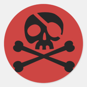 Sticker Rond Crâne noir pirate et os croisés rouge