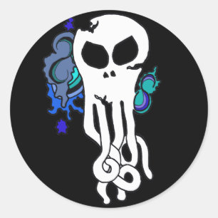 Sticker Rond Crâne octo bleu