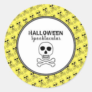 Sticker Rond Crâne & Os, Soirée Halloween