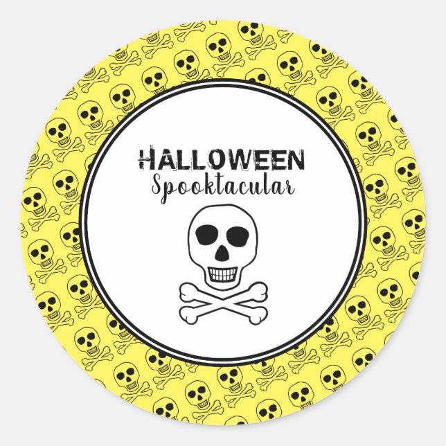 Sticker Rond Crâne & Os, Soirée Halloween (Devant)
