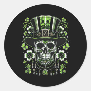 Sticker Rond Crâne portant un chapeau St Patricks Hommes Femmes
