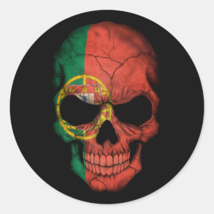 Sticker Rond Crâne portugais personnalisable de drapeau