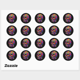Sticker Rond Crâne psychédélique dynamique