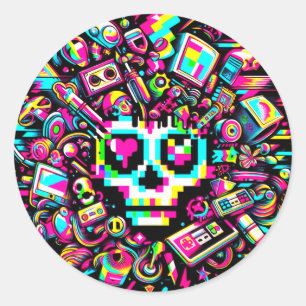 Sticker Rond Crâne rayé - Oeil du coeur