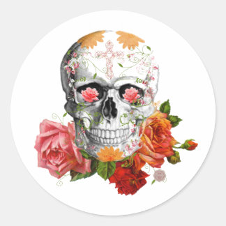 Sticker Rond crâne rose