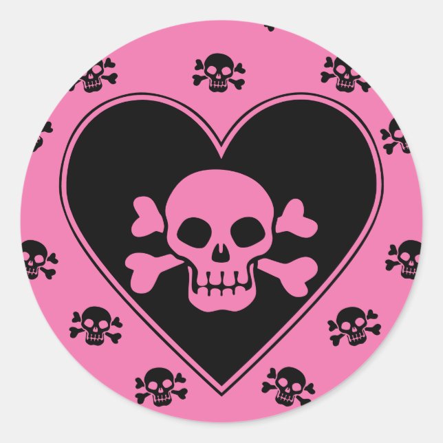 Sticker Rond Crâne rose dans le coeur (Devant)