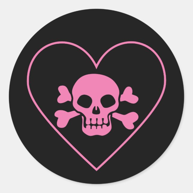 Sticker Rond Crâne rose dans le coeur (Devant)