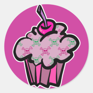 Sticker Rond crâne rose punk arêtes cupcake