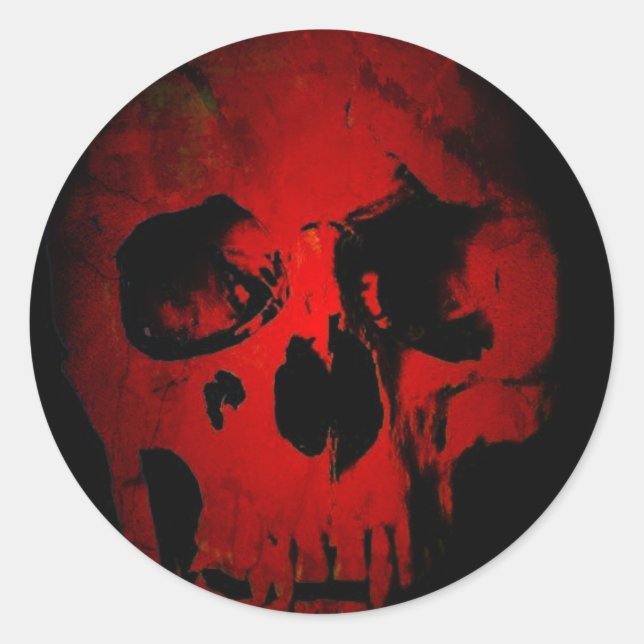 Sticker Rond Crâne rouge Squelette Imaginaire Art métal lourd (Devant)