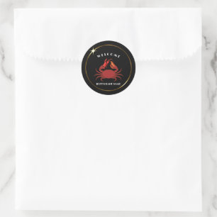 Sticker Rond Crâne simple crevette fruits de mer Nom du logo du