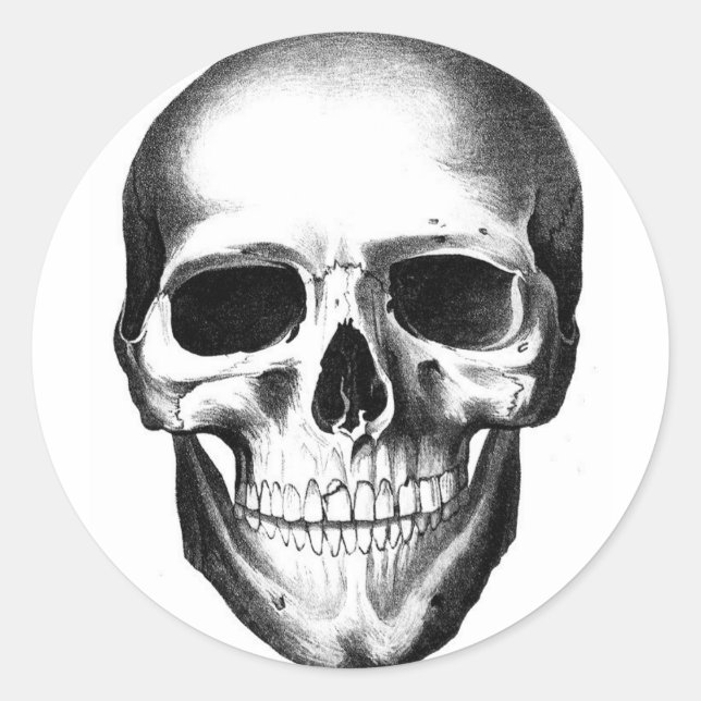 Sticker Rond Crâne Skeleton Tête Effrayant Halloween Déplaisant (Devant)