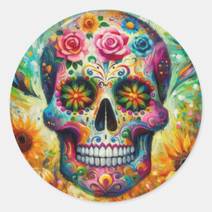 Sticker Rond Crâne sucre Dia De Los Muertos Jour des Morts