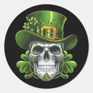 Sticker Rond Crâne sucre St Patrick's Day Shamrock