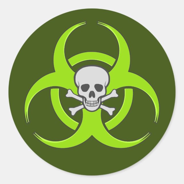Sticker Rond Crâne vert biodangereux (Devant)