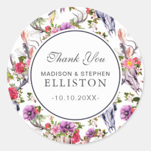 Sticker Rond Crânes de cerfs, fleurs et cliquetis de rêve   MER