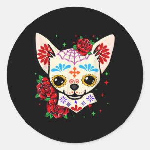 Sticker Rond Crânes de Chihuahua Jour des Morts Crâne de Sucre 