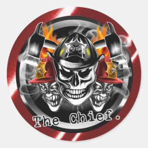 Sticker Rond Crânes de sapeur-pompier : Le chef
