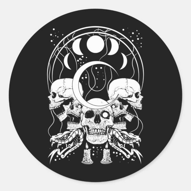 Sticker Rond Crânes déplaisants Croissant Lune gothique Phases  (Devant)