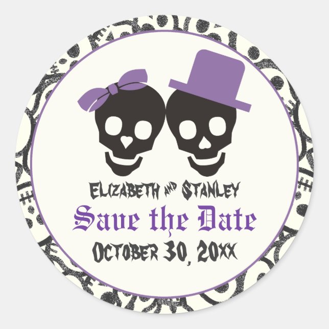 Sticker Rond Crânes élégants Mariage d'Halloween Enregistrer la (Devant)