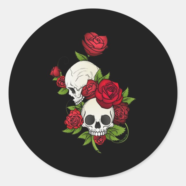 Sticker Rond Crânes Roses Día de Muertos (Devant)