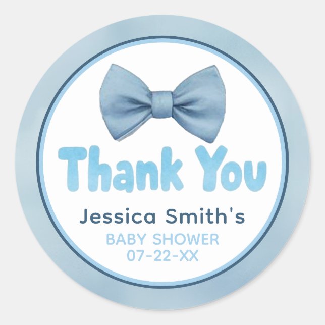 Sticker Rond Cravate Bleue Cute  Baby shower Petit Homme Merci (Devant)