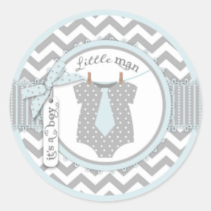 Sticker Rond Cravate bleue et Baby shower d'impression Chevron