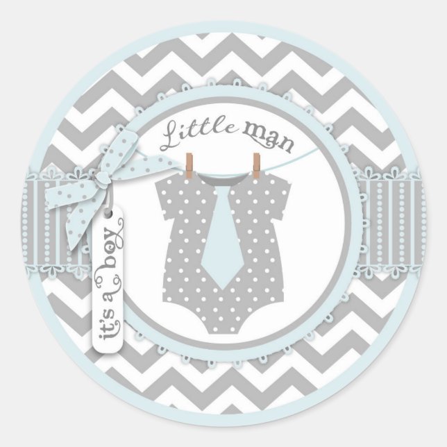 Sticker Rond Cravate bleue et Baby shower d'impression Chevron (Devant)