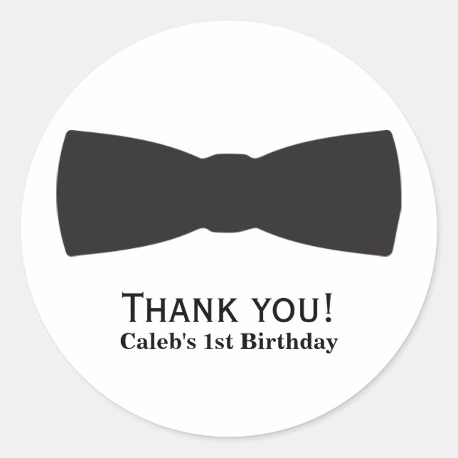 Sticker Rond Cravate Bow Noir & Blanc Tuxedo Boys Party Favoris (Devant)