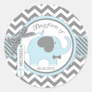 Sticker Rond Cravate d'arc d'éléphant et baptême bleus