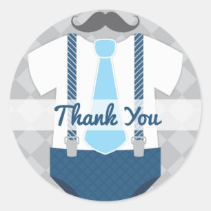 Sticker Rond Cravate Little Man Baby shower bleu gris marine